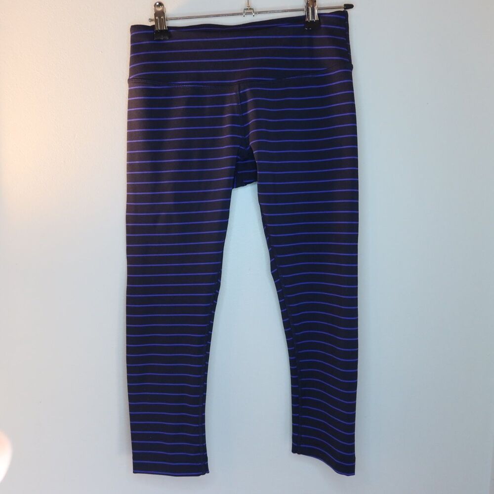 Mondetta Capri Crop Leggings Womens XS Black Blue Striped Stretch Yoga Pants y2k